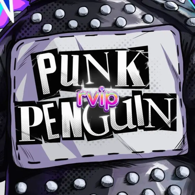 Tampilan visual slot Punk Penguin dengan tema konser musik punk